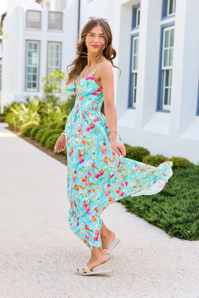 Lila Turquiose Floral Maxi Dress - Image 4