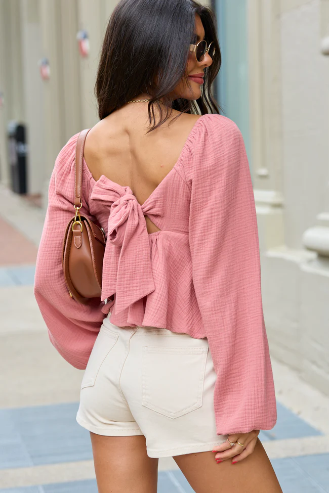 Liora Mauve Tie Back Peplum Top - Image 4