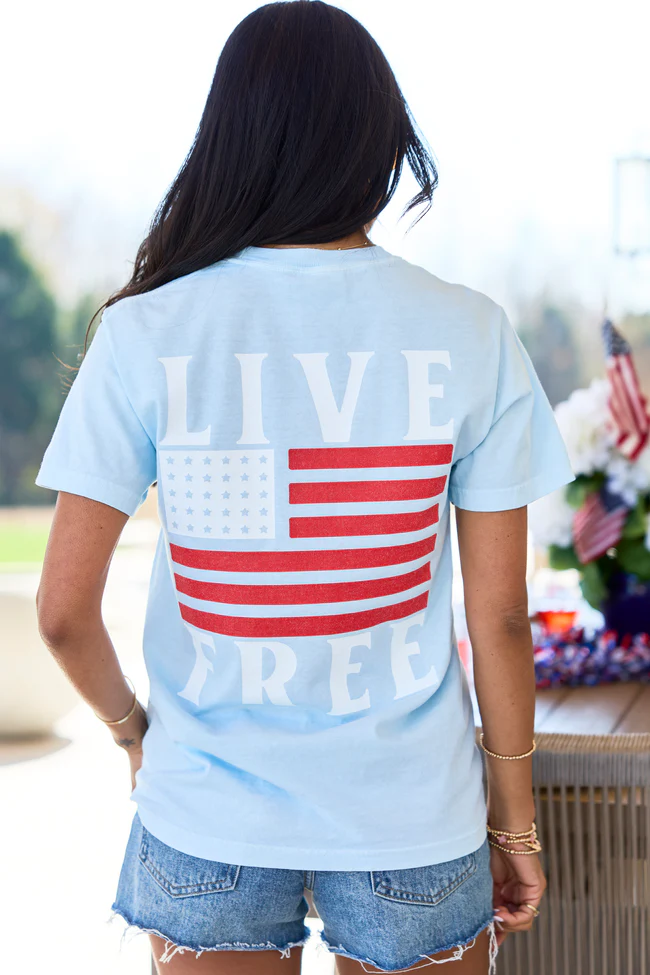 Live Free Light Blue Comfort Colors Graphic Tee - Image 4