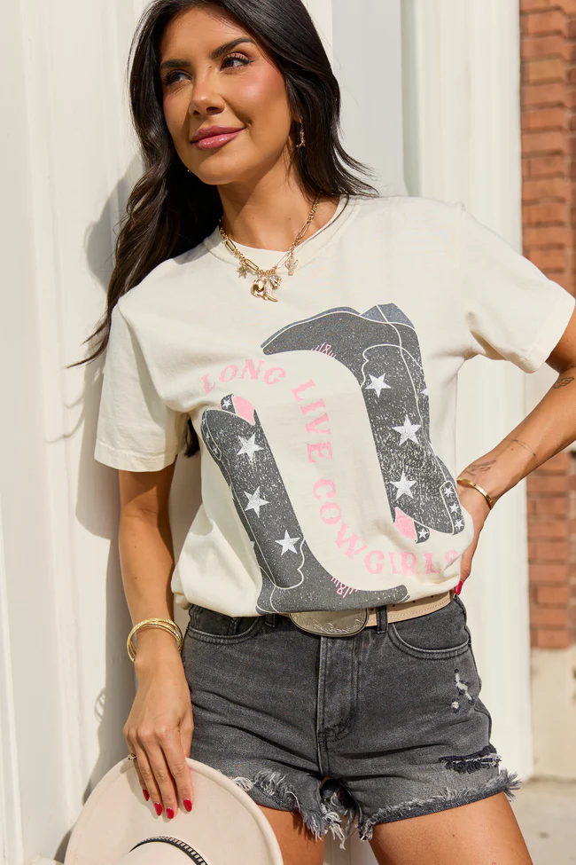 Long Live Cowgirls Star Boots Ivory Comfort Colors Graphic Tee - Image 3