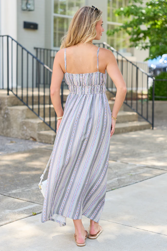 Lovingly Yours Lavendar Stripe Floral Midi Dress - Image 5