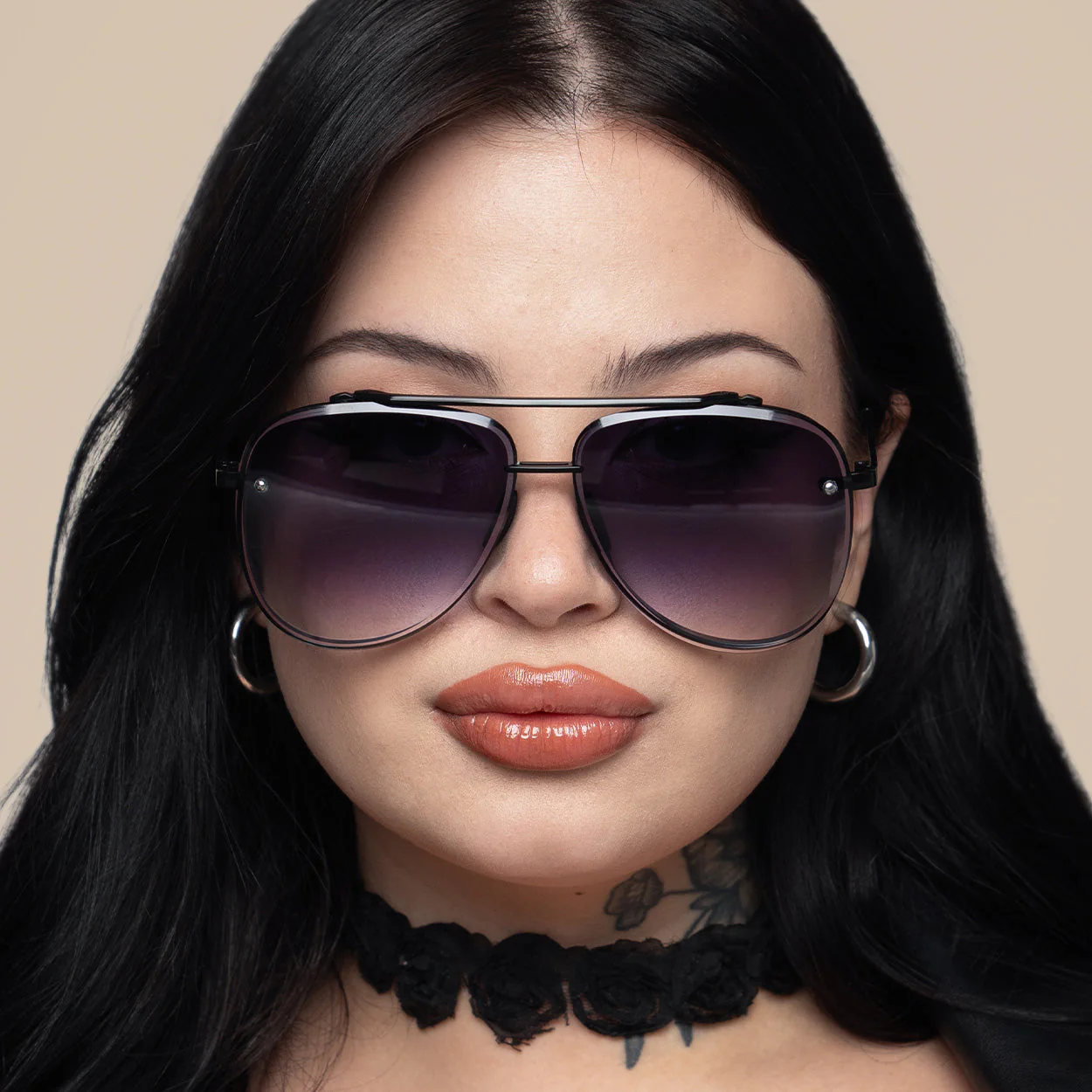 TopFoxx Luna - Tangle Free - Faded Black Aviator Sunglasses