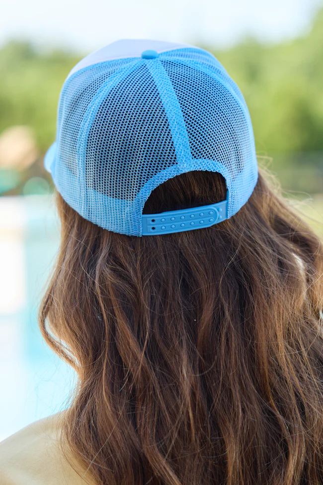 Mahj Block White/Baby Blue Embroidered Trucker Hat - Image 3