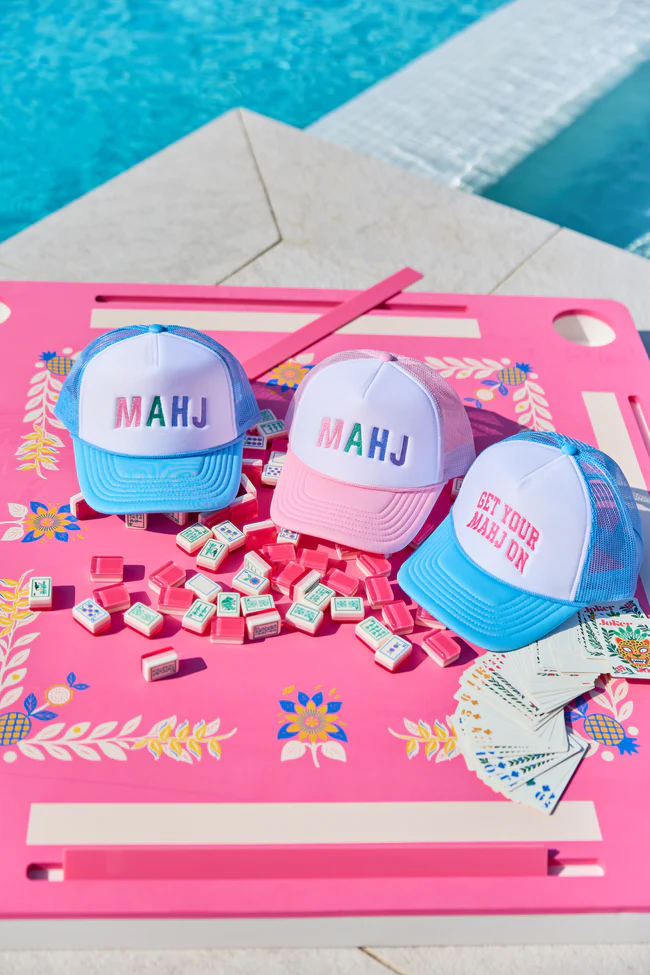 Mahj Block White/Baby Blue Embroidered Trucker Hat - Image 4