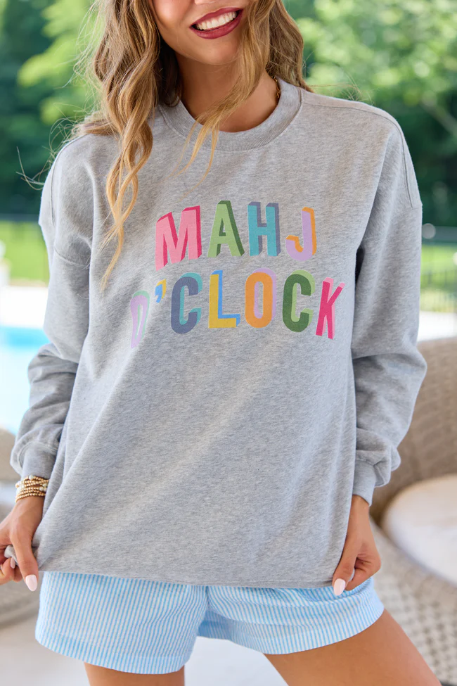 Mahj O'Clock Light Grey Graphic Sweatshirt - Image 2