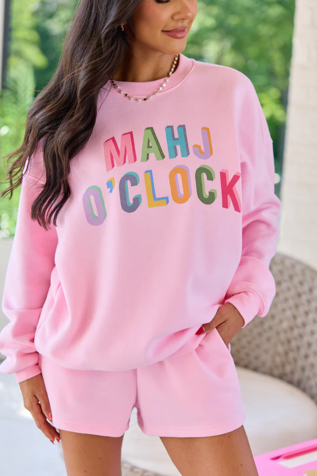 Mahj O'Clock Light Pink Graphic Sweatshirt - Image 2