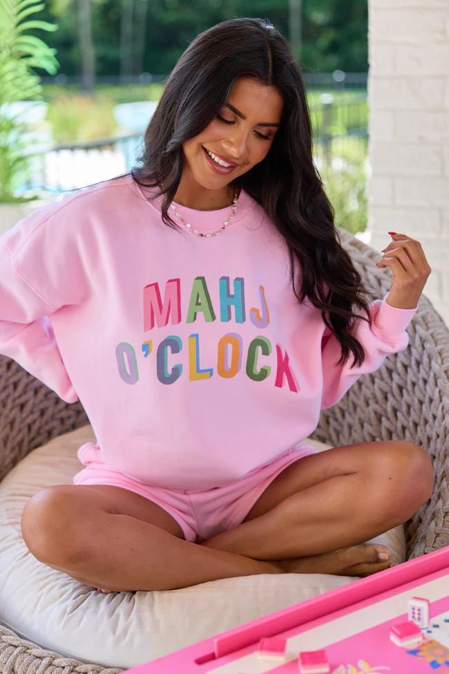 Mahj O'Clock Light Pink Graphic Sweatshirt - Image 3