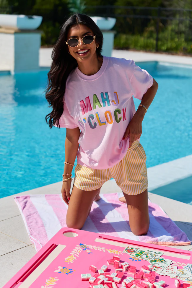 Mahj O'Clock Light Pink Comfort Colors Graphic Tee - Image 2