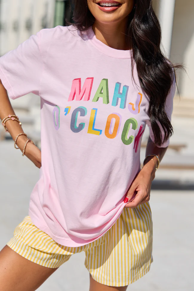 Mahj O'Clock Light Pink Comfort Colors Graphic Tee - Image 4