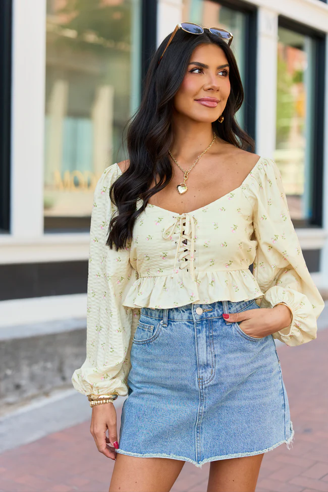 Maisie Yellow Floral Corset Woven Top SALE - Image 3