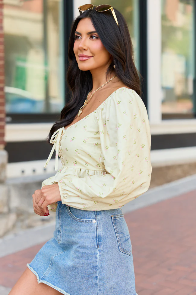 Maisie Yellow Floral Corset Woven Top SALE - Image 4