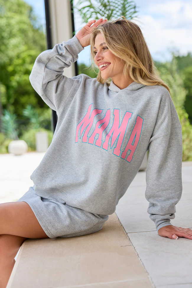 Mama Block Light Grey Graphic Hoodie