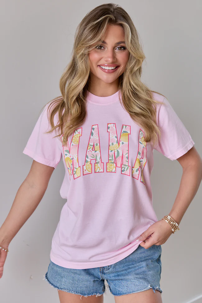 Mama Block Lemons Print Light Pink Comfort Colors Graphic Tee - Image 3