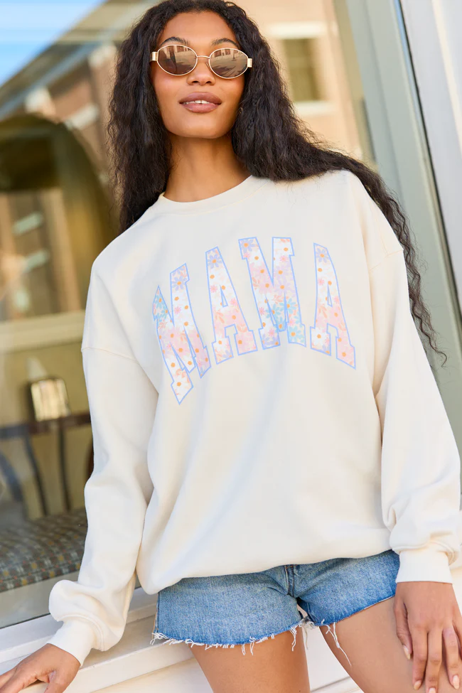 Mama Block Multi Daisy Print Cream Graphic Sweatshirt - Image 4