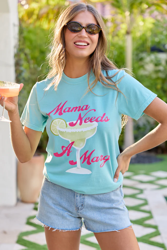 Mama Needs A Marg Mint Blue Comfort Colors Graphic Tee