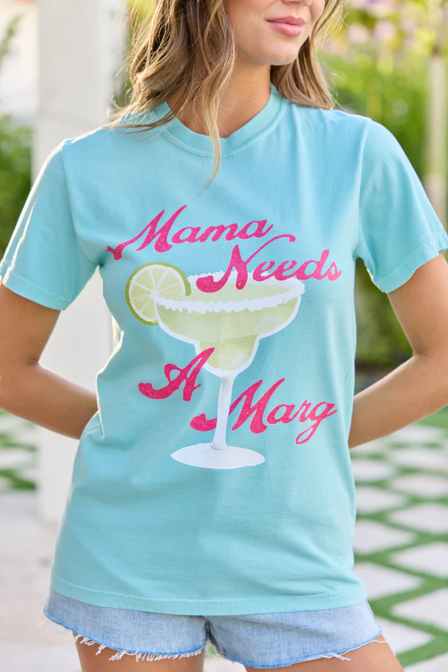 Mama Needs A Marg Mint Blue Comfort Colors Graphic Tee - Image 2