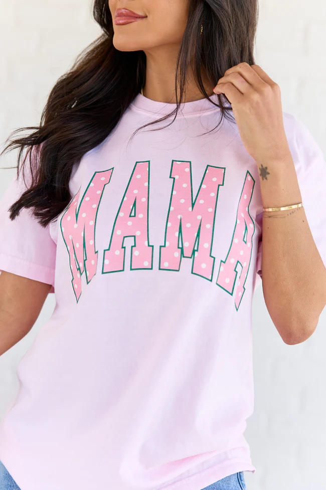 Mama Block Polka Dot Light Pink Comfort Colors Graphic Tee - Image 2