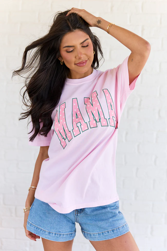 Mama Block Polka Dot Light Pink Comfort Colors Graphic Tee - Image 4