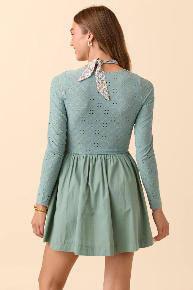 Marina Sage Eyelet Mini Dress FINAL SALE - Image 5