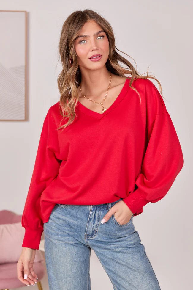 Masyn Red V-Neck Pullover FINAL SALE