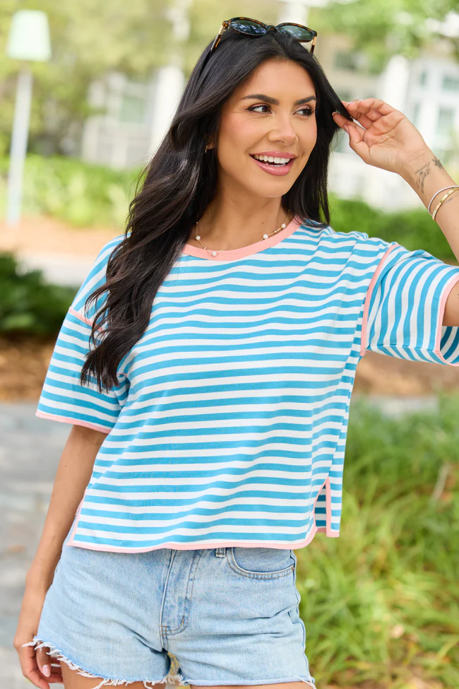 Maya Aqua and White Stripe Striped Tee - Image 3