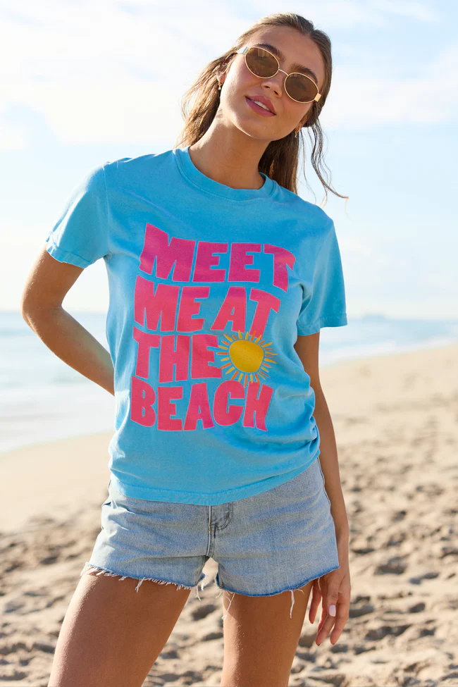 Meet Me At The Beach Blue Comfort Colors Graphic Tee - Image 2