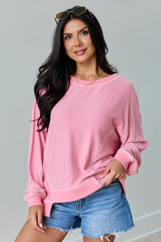 Melanie Pink Striped Pullover FINAL SALE