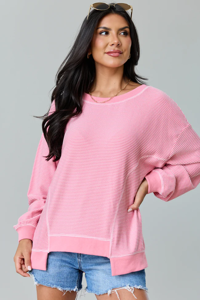 Melanie Pink Striped Pullover FINAL SALE - Image 4