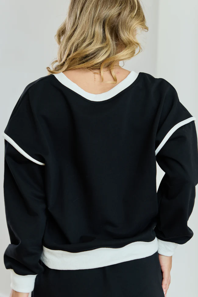 Mia Black Contrast Trim Sweatshirt FINAL SALE - Image 4