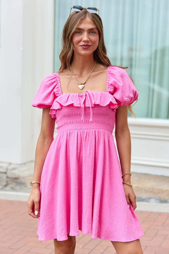 Monica Pink Smocked Top Dress SALE - Image 3