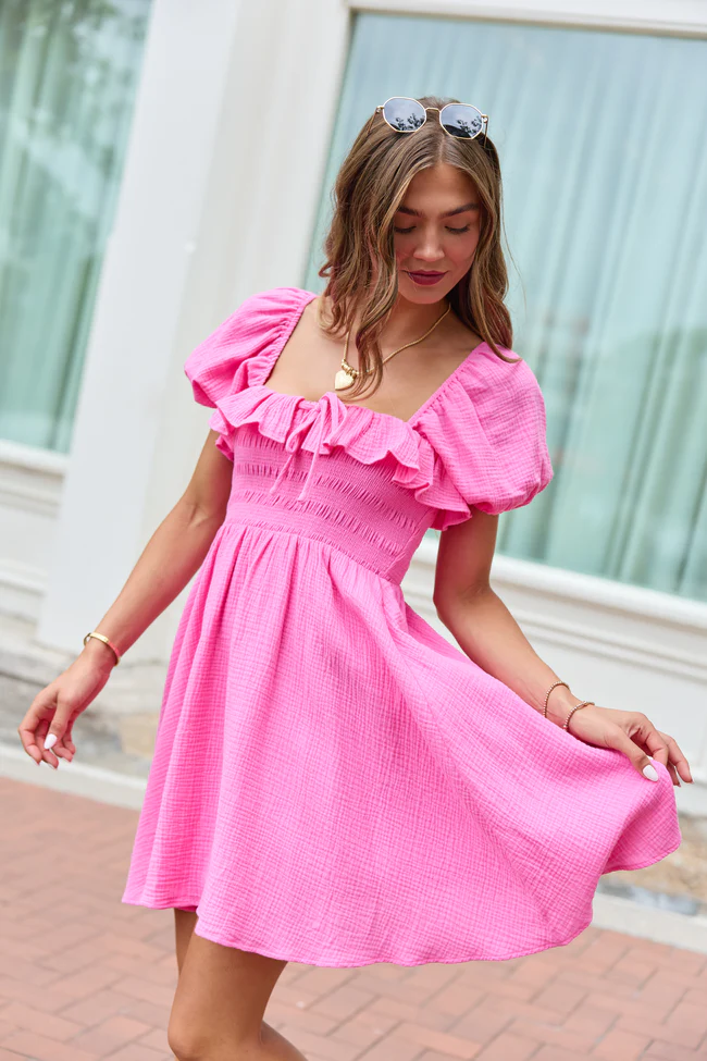 Monica Pink Smocked Top Dress SALE - Image 4