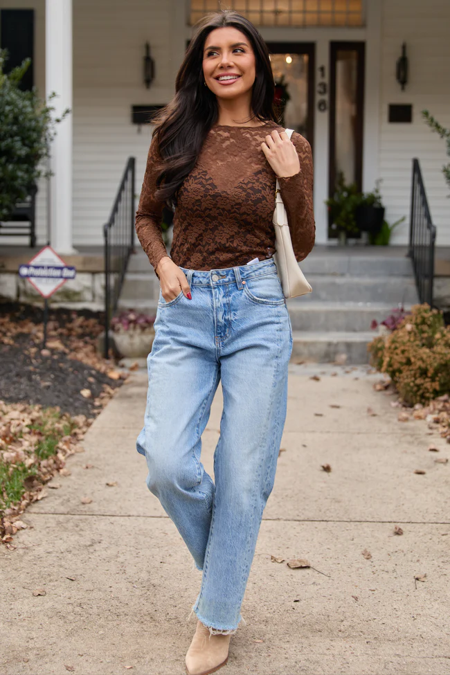 Morgan Brown Lace Mesh Top FINAL SALE - Image 2