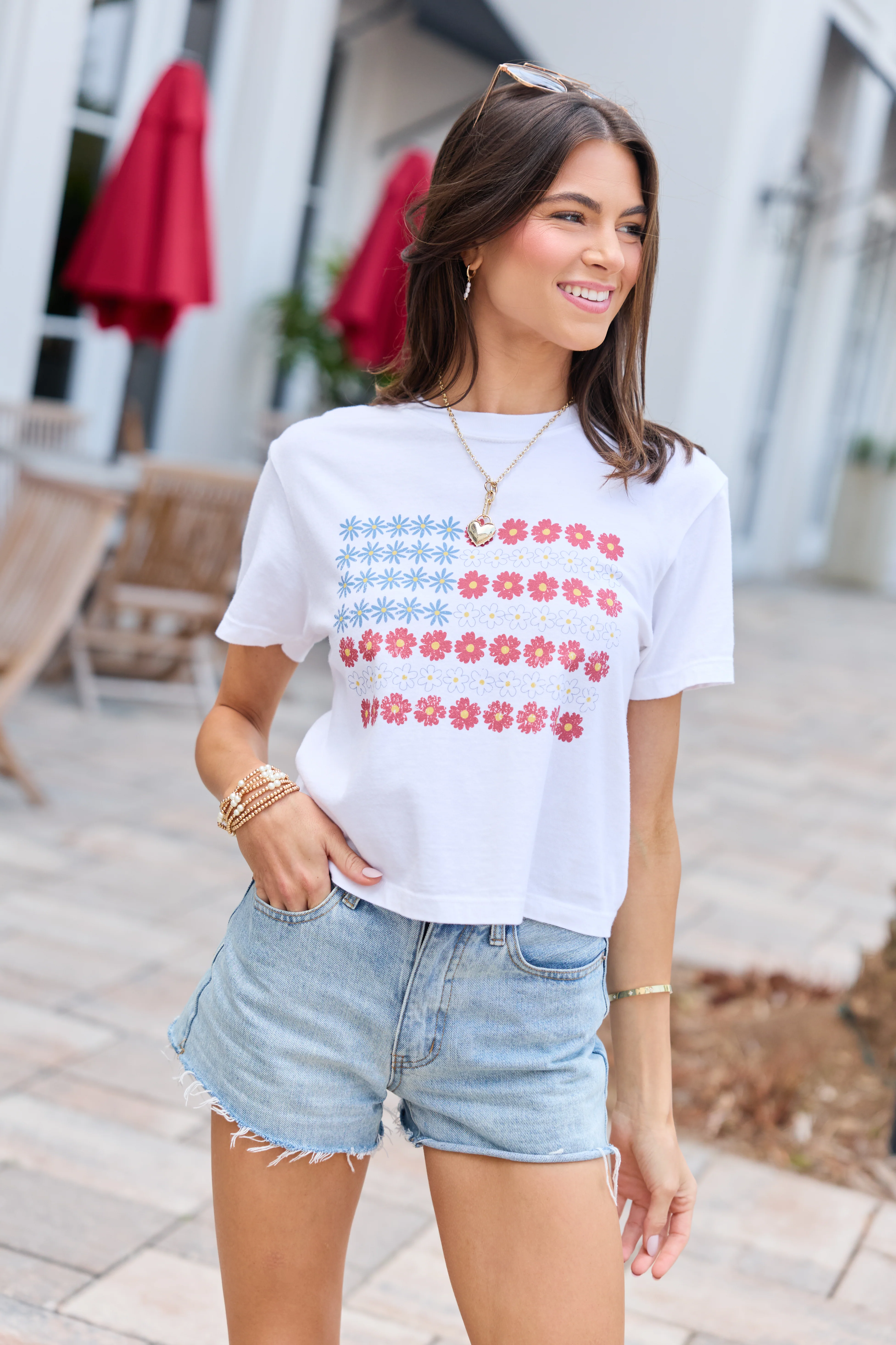 Multi Floral Flag White Boxy Graphic Tee - Image 2