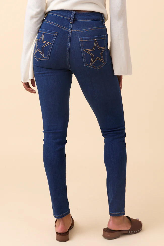 My Favorite Stretchy Dark Wash Star Stitch Jeans FINAL SALE - Image 5