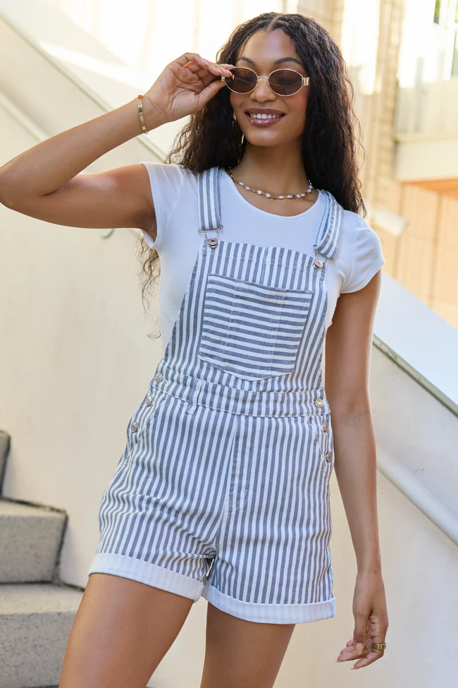 My Favorite Stretchy Stripe Shorts Overalls
