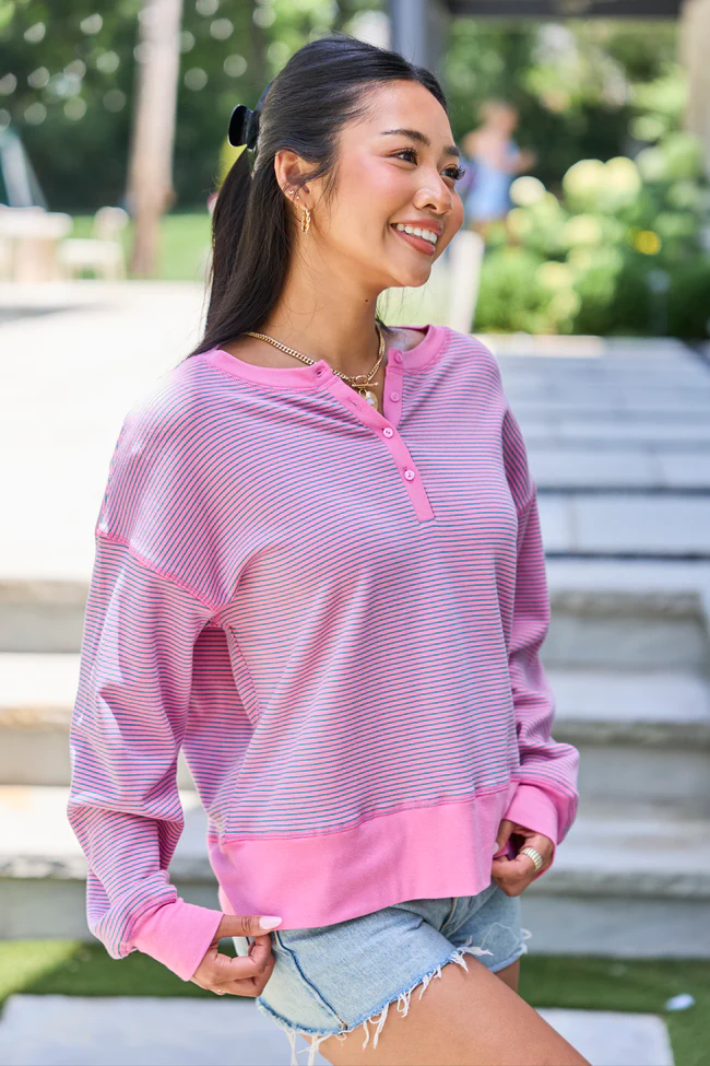 Blake Pink Striped Henley Pullover - Image 5