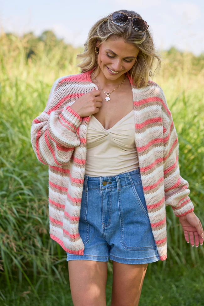 Coastal Cozy Chunky Striped Knit Cardigan - Image 3