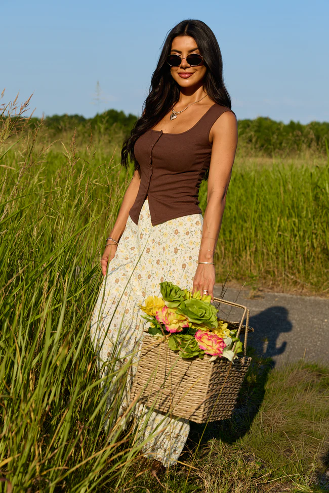 All Eyes Here Brown Button Down Split Hem Knit Tank - Image 7