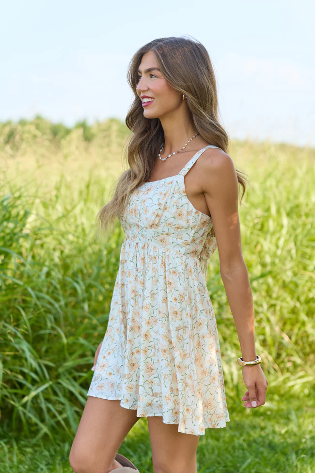 Golden Glow Ivory Floral Mini Dress - Image 4