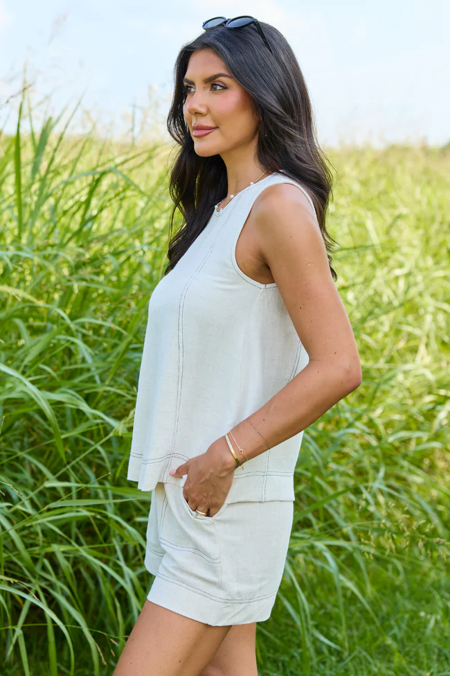 Love in the Light Ivory Stitch Panel Sleeveless Top - Image 4