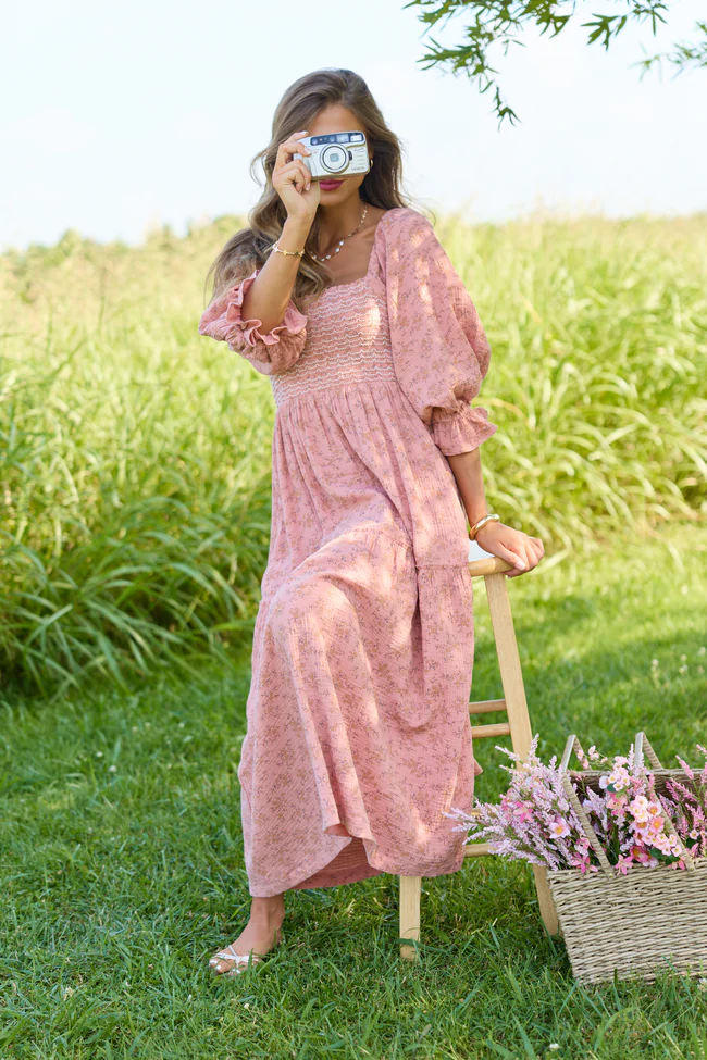 Through the Meadow Light Rust Floral Maxi Dress - Image 2