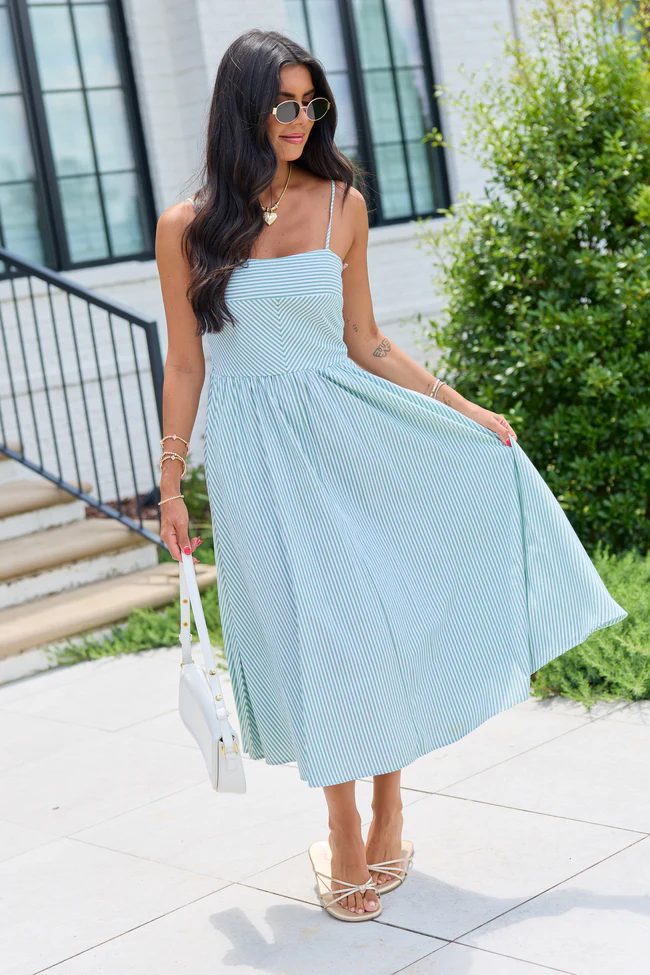 Sage Striped Midi Dress - Image 2