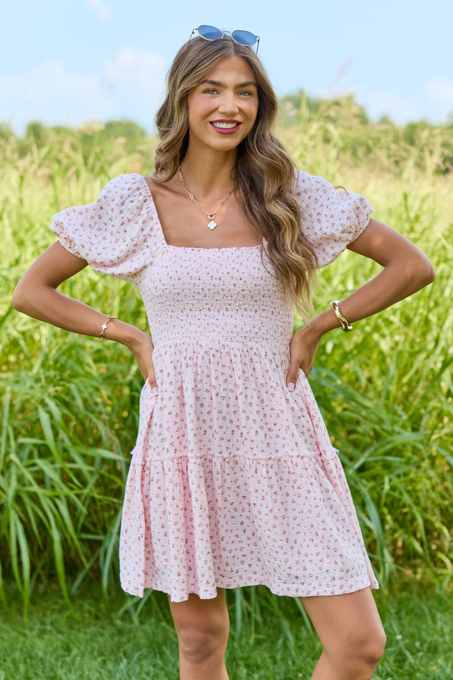 Willa Pink Floral Smocked Mini Dress - Image 3