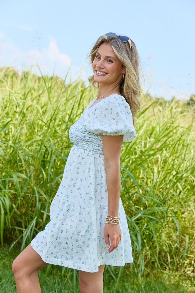 Willa White Floral Smocked Mini Dress - Image 4
