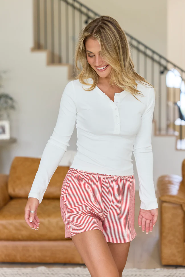 Nora Ivory Crewneck Henley Top - Image 3