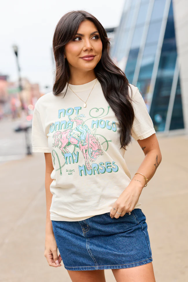 Not Gonna Hold My Horses Ivory Comfort Colors Graphic Tee - Image 4