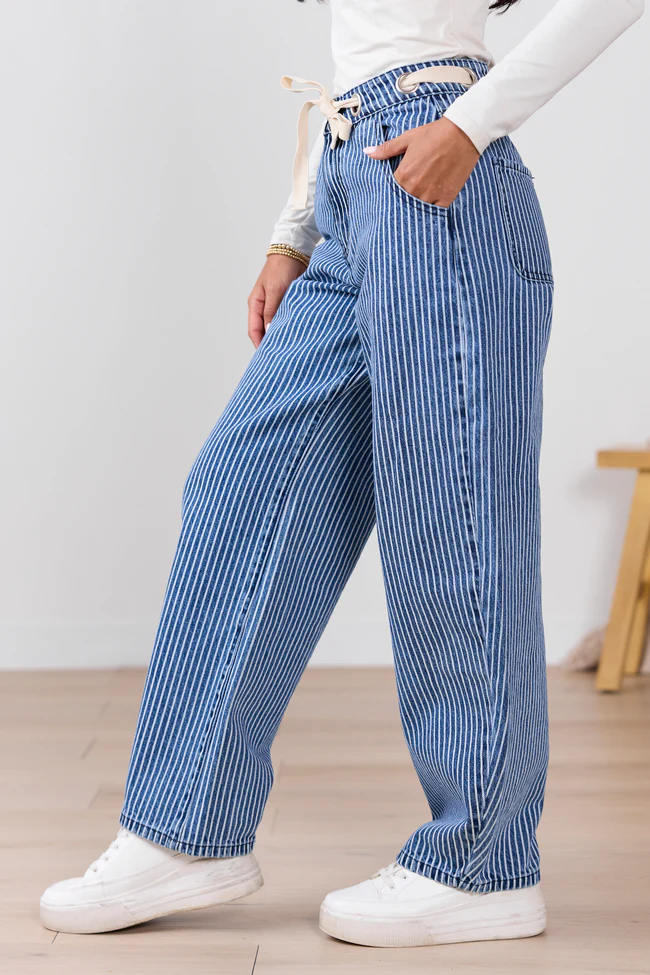 Olivia Navy Pinstripe Barrel Jeans FINAL SALE - Image 3
