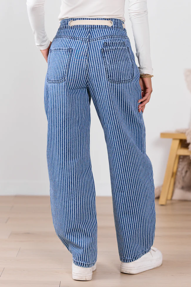 Olivia Navy Pinstripe Barrel Jeans FINAL SALE - Image 4