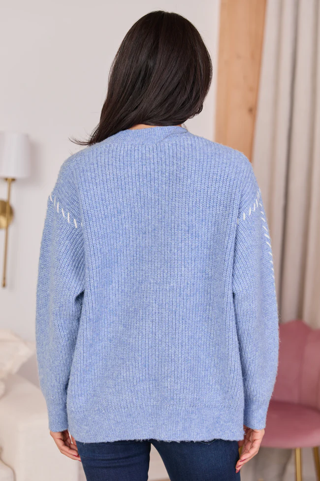 Olivia Periwinkle And White Whip Stitch Open Cardigan FINAL FINAL SALE - Image 4