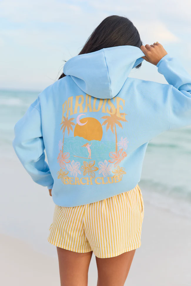 Paradise Beach Club Light Blue Graphic Hoodie